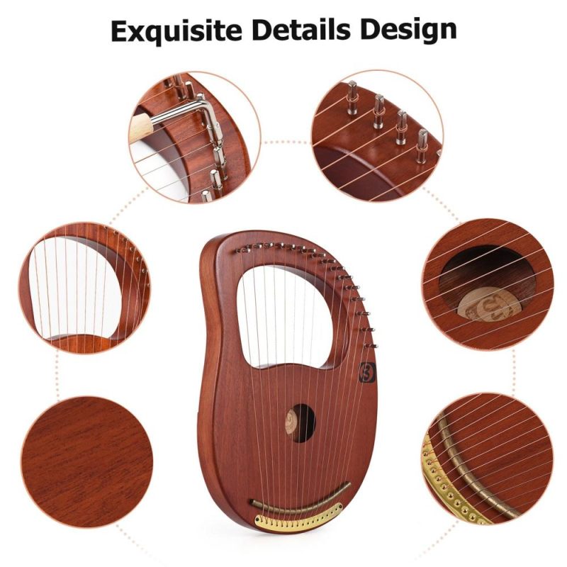 Strings and Accessories |   WH-16 16-String Wooden Lyre Harp Metal Strings Solid Wood String Instrument Brown Musical Instruments Brown