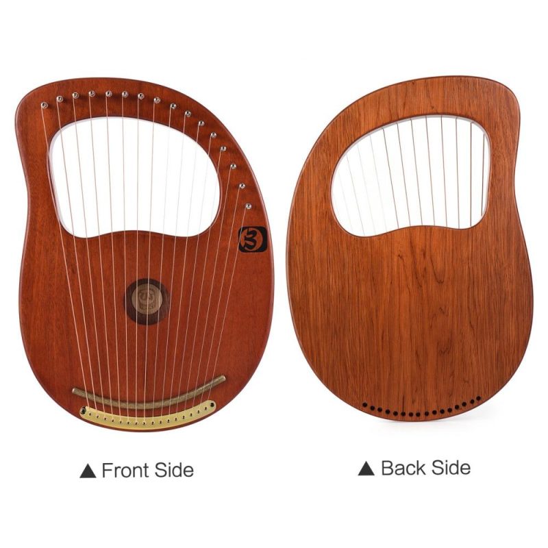 Strings and Accessories |   WH-16 16-String Wooden Lyre Harp Metal Strings Solid Wood String Instrument Brown Musical Instruments Brown