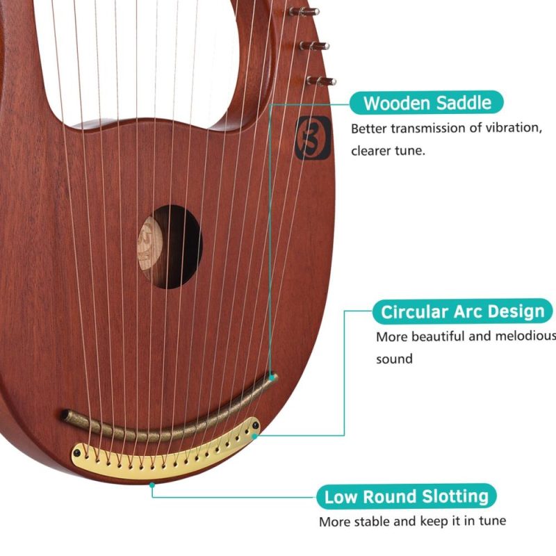 Strings and Accessories |   WH-16 16-String Wooden Lyre Harp Metal Strings Solid Wood String Instrument Brown Musical Instruments Brown