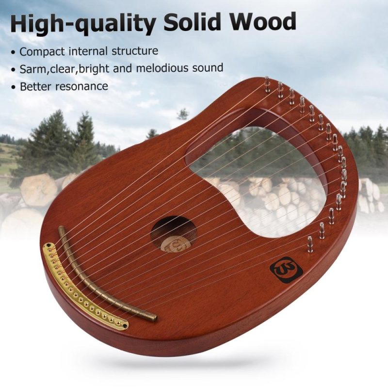 Strings and Accessories |   WH-16 16-String Wooden Lyre Harp Metal Strings Solid Wood String Instrument Brown Musical Instruments Brown