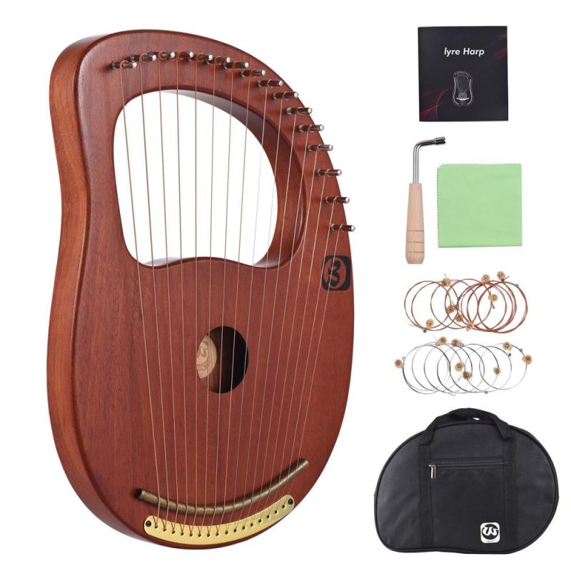 Strings and Accessories |   WH-16 16-String Wooden Lyre Harp Metal Strings Solid Wood String Instrument Brown Musical Instruments Brown