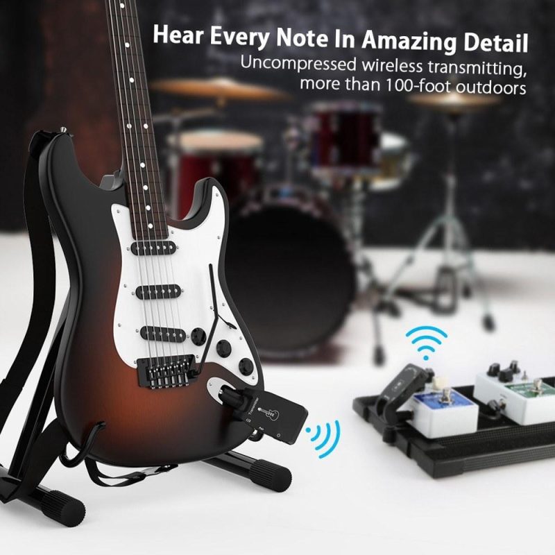 Strings and Accessories |   Wireless Guitar System 2.4G Rechargeable 6 Channels Audio Transmitter Receiver for Electric Guitar Bass Black Musical Instruments Black