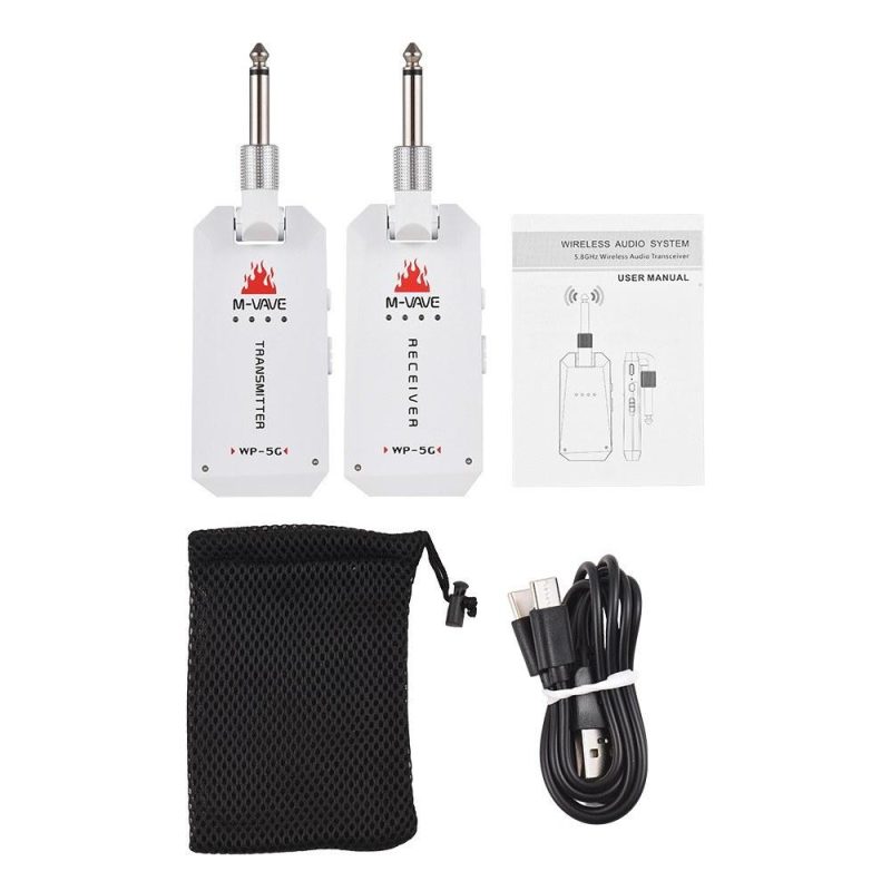 Strings and Accessories |   WP-5G: 5.8G Wireless Guitar System with Rechargeable Transmitter and Receiver White Musical Instruments Strings & Accessories