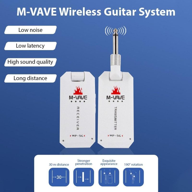 Strings and Accessories |   WP-5G: 5.8G Wireless Guitar System with Rechargeable Transmitter and Receiver White Musical Instruments Strings & Accessories