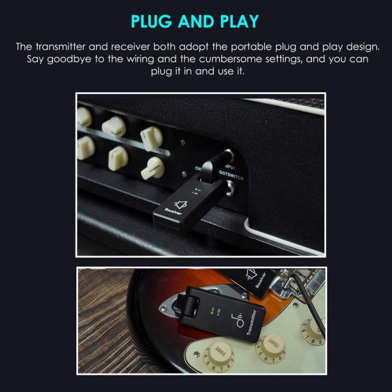 Strings and Accessories |   WP-8 Wireless Transmission System 2.4G Rechargeable Electric Guitar Receiver & Transmitter Black Musical Instruments Black