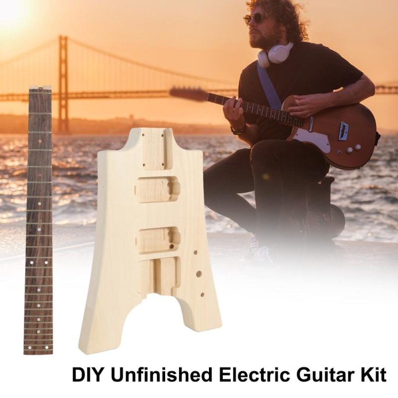 Strings and Accessories |   WT-1 DIY Unfinished Electric Guitar Kit Guitar Barrel Blank Wooden Guitar Body Natural Wood Musical Instruments Natural Wood