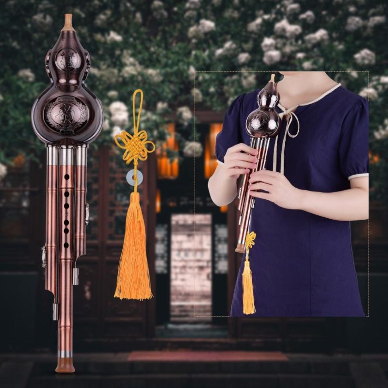 Woodwinds |   3 Tone C-Key Hulusi Gourd Cucurbit Flute Aluminum with Copper Plated Pipes Chinese Traditional Instrument Multicolour Musical Instruments Multicolour