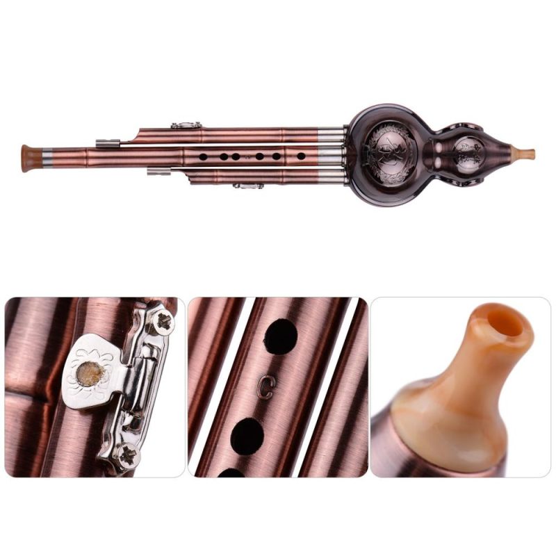 Woodwinds |   3 Tone C-Key Hulusi Gourd Cucurbit Flute Aluminum with Copper Plated Pipes Chinese Traditional Instrument Multicolour Musical Instruments Multicolour