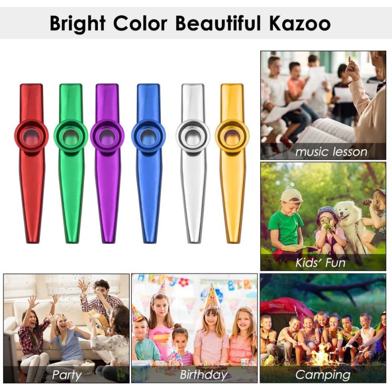 Woodwinds |   6pcs Aluminum Alloy Kazoo Musical Instrument for Child Adult Beginner Multicolour Musical Instruments Multicolour