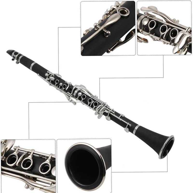 Woodwinds |   ABS Bb Clarinet: 17 Key Cupronickel Plated Nickel with Accessories Black Musical Instruments Black