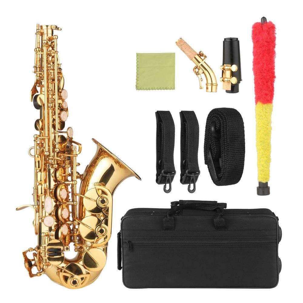 Woodwinds |   Bb Soprano Saxophone Gold Lacquer Brass Sax with Instrument Case Gold Musical Instruments Gold