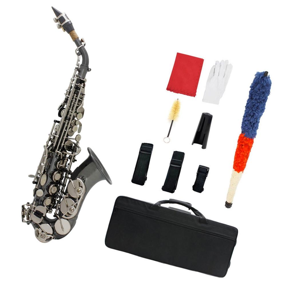 Woodwinds |   Bb Soprano Saxophone Sax Brass Material Black Nickel Plated Woodwind Black + Silver Musical Instruments Black & Silver