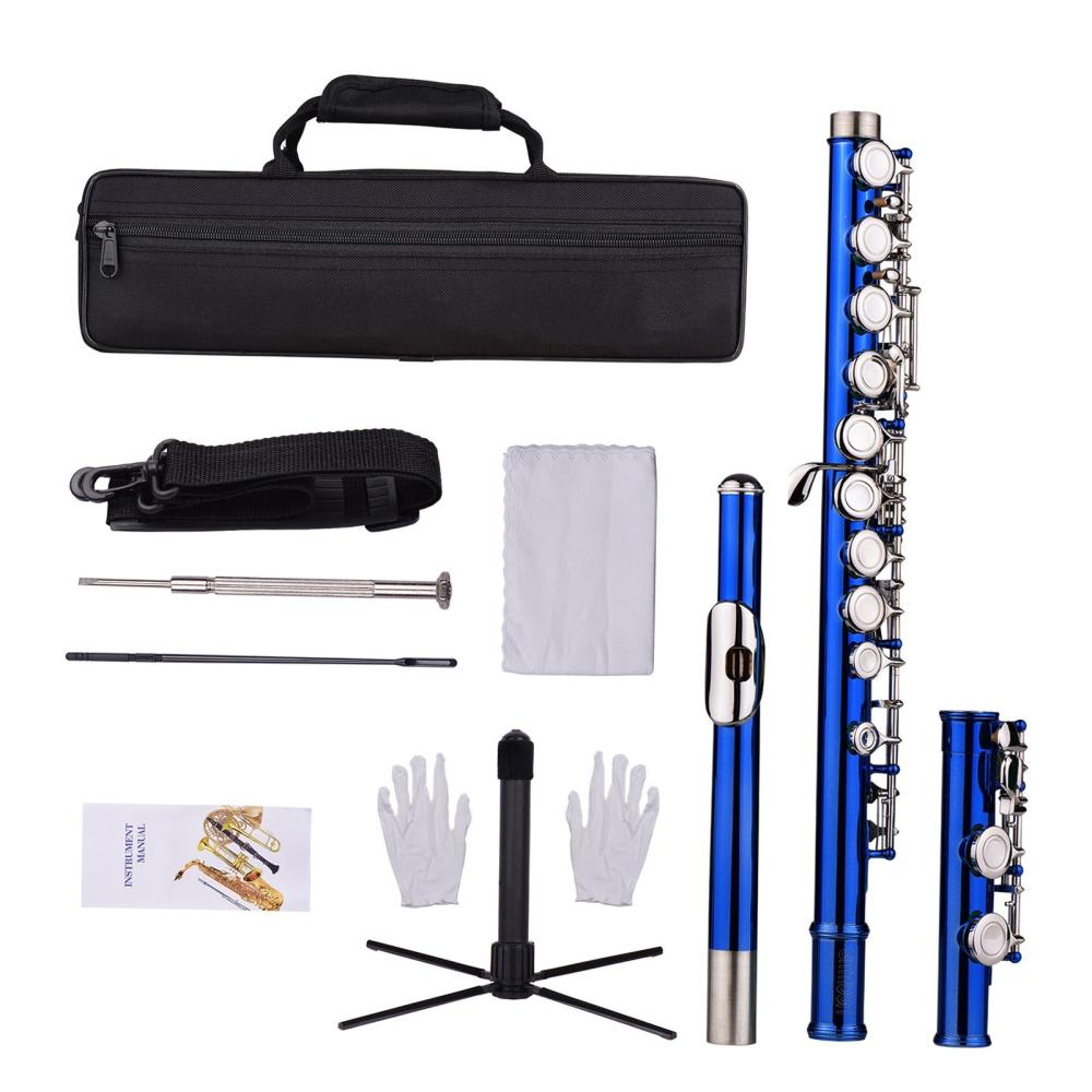 Woodwinds |   Closed Hole C Flute 16 Keys Cupronickel Nickel-plated Wind Instrument Dark Blue Musical Instruments Dark Blue