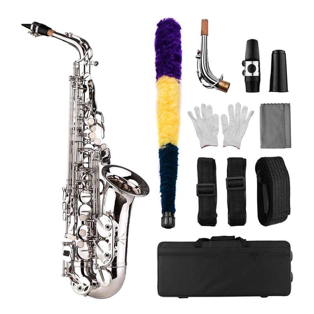 Woodwinds |   Deluxe Eb Alto Saxophone: Brass, Carved Pattern, Complete Set Silver Musical Instruments Silver