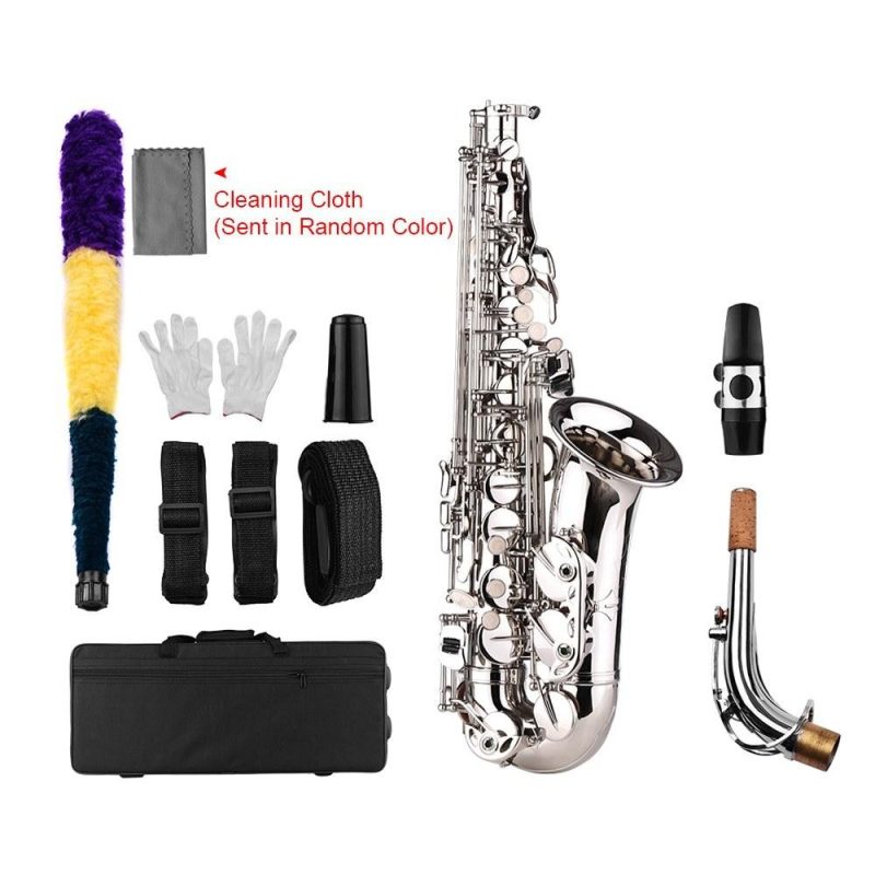 Woodwinds |   Deluxe Eb Alto Saxophone: Brass, Carved Pattern, Complete Set Silver Musical Instruments Silver