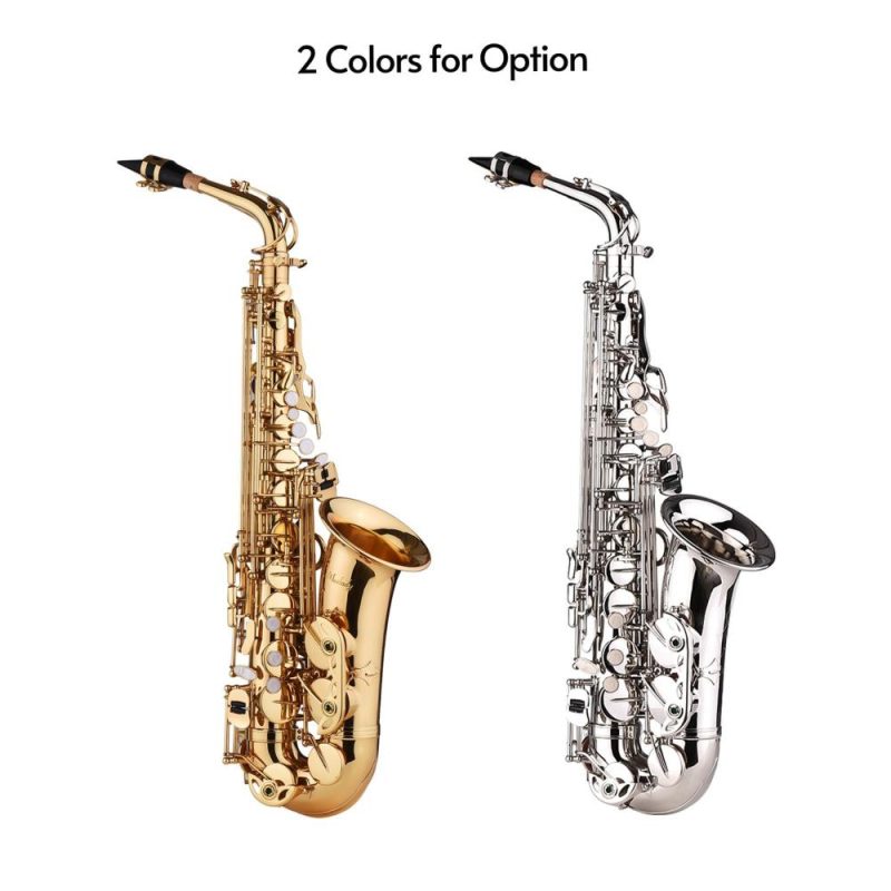 Woodwinds |   Deluxe Eb Alto Saxophone: Brass, Carved Pattern, Complete Set Silver Musical Instruments Silver