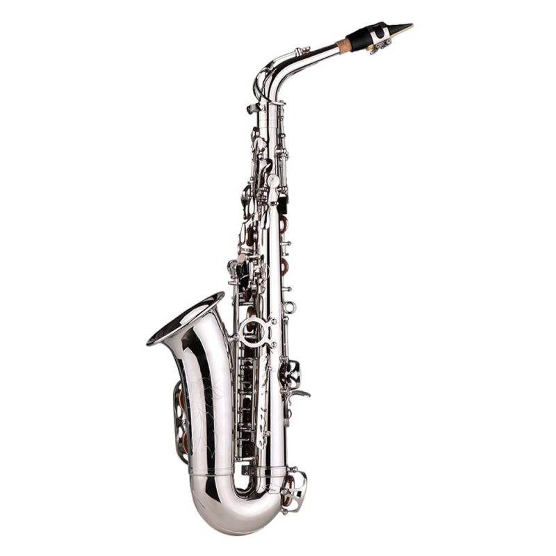 Woodwinds |   Deluxe Eb Alto Saxophone: Brass, Carved Pattern, Complete Set Silver Musical Instruments Silver