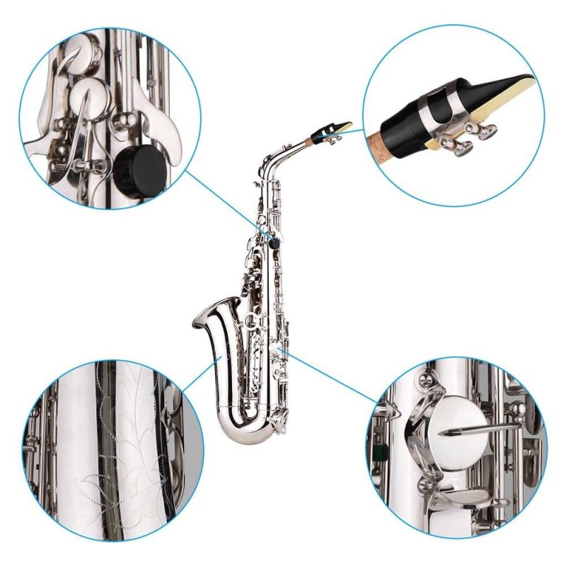 Woodwinds |   Deluxe Eb Alto Saxophone: Brass, Carved Pattern, Complete Set Silver Musical Instruments Silver