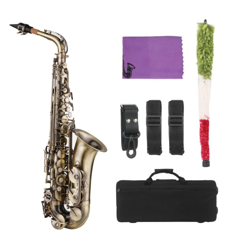 Woodwinds |   E-flat Alto Saxophone Vintage Style Eb Alto Sax Woodwind Instrument Gold Musical Instruments Gold