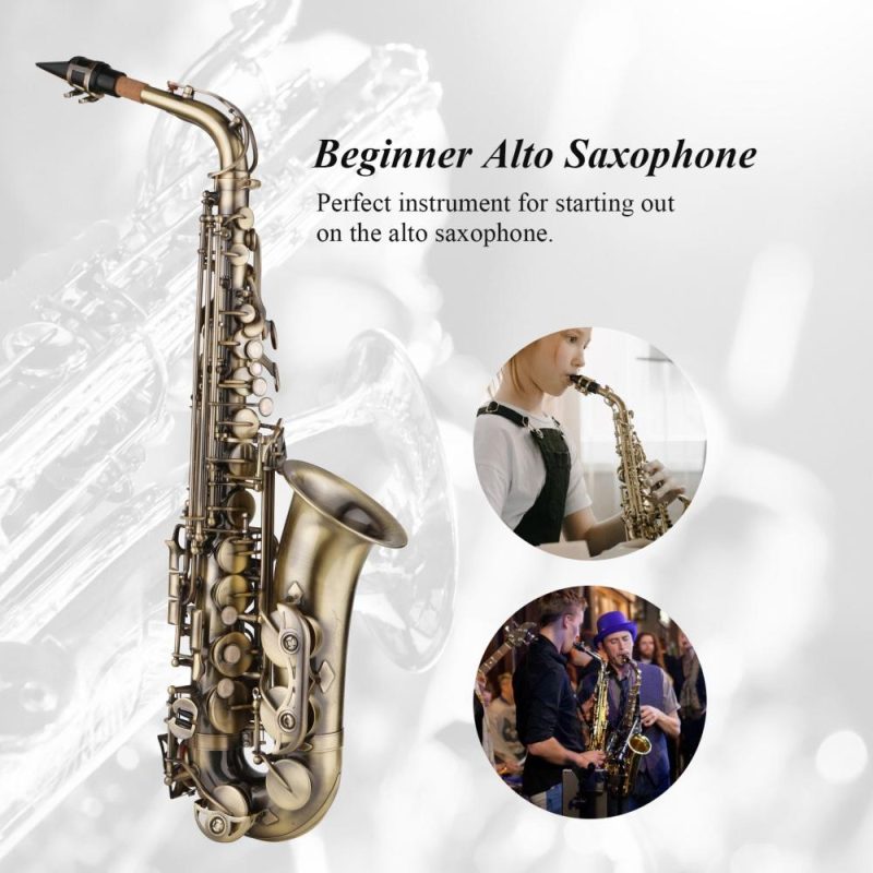 Woodwinds |   E-flat Alto Saxophone Vintage Style Eb Alto Sax Woodwind Instrument Gold Musical Instruments Gold