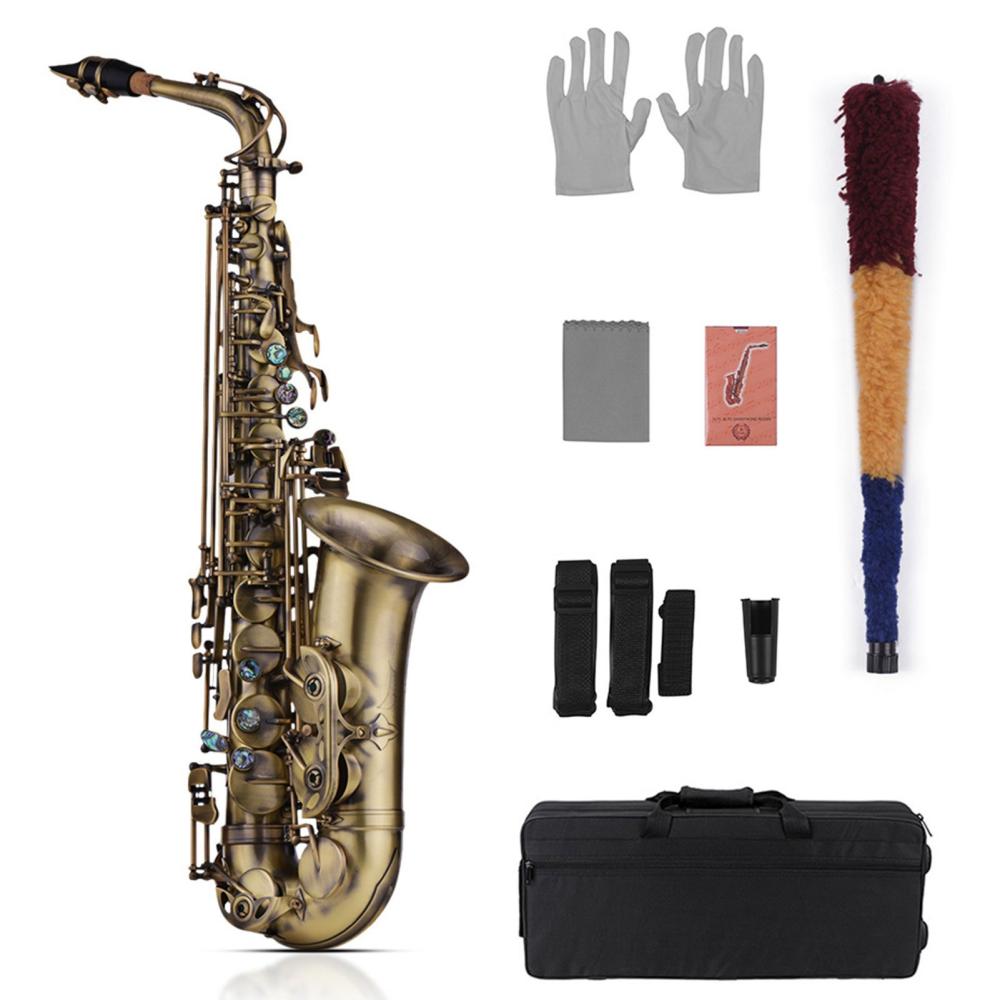 Woodwinds |   Eb E-flat Alto Saxophone of High Grade with Antique Finish, Shell Keys, and Intricate Carvings Musical Instruments Woodwinds