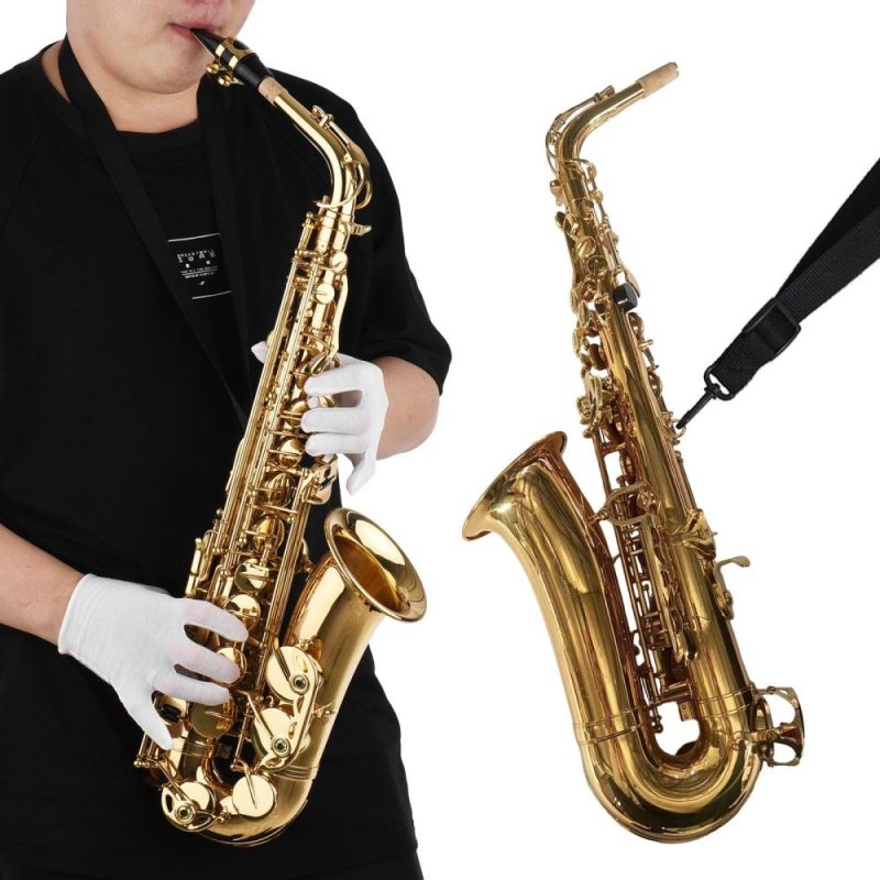 Woodwinds |   Golden Eb Alto Saxophone Sax Brass Body White Shell Keys Woodwind Instrument Golden Musical Instruments Golden