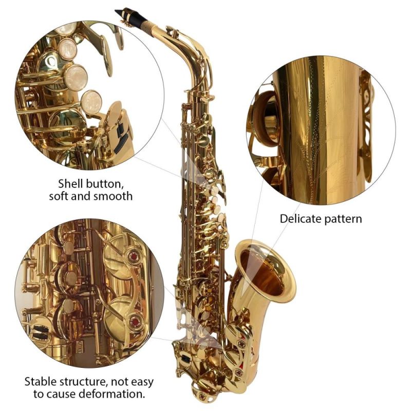 Woodwinds |   Golden Eb Alto Saxophone Sax Brass Body White Shell Keys Woodwind Instrument Golden Musical Instruments Golden