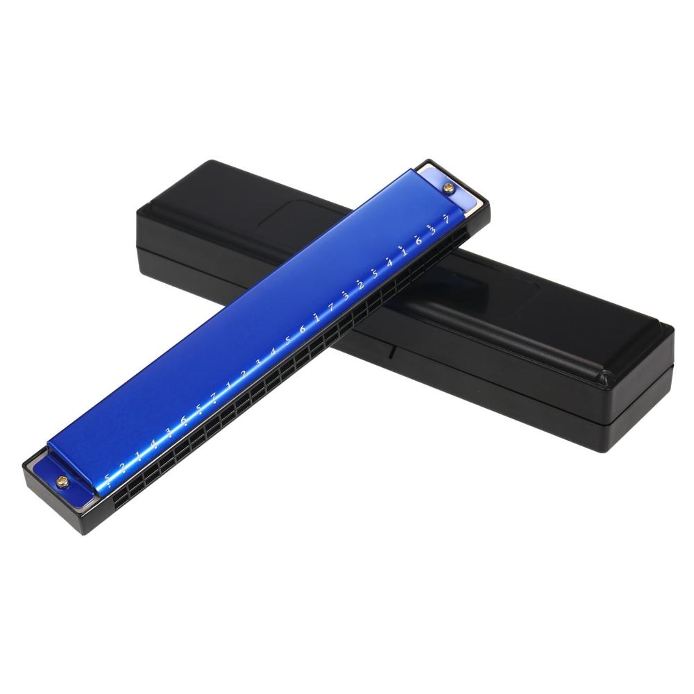 Woodwinds |   Harmonica Professional Harp Armonica Key of C 24 Hole Polyphony Diatonic Mouth Organ with Case Blue Musical Instruments Blue