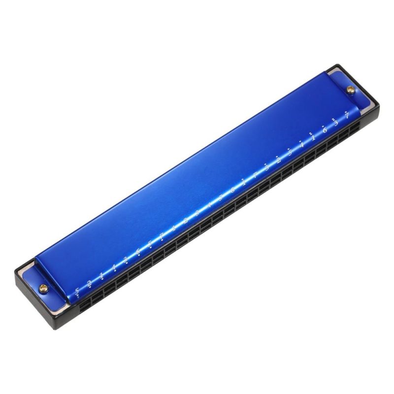 Woodwinds |   Harmonica Professional Harp Armonica Key of C 24 Hole Polyphony Diatonic Mouth Organ with Case Blue Musical Instruments Blue