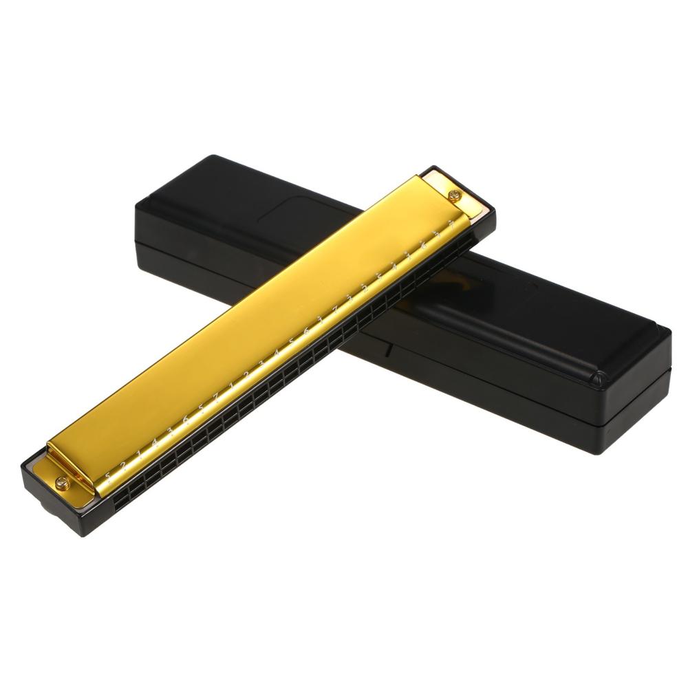 Woodwinds |   Harmonica Professional Harp Armonica Key of C 24 Hole Polyphony Diatonic Mouth Organ with Case Gold Musical Instruments Gold