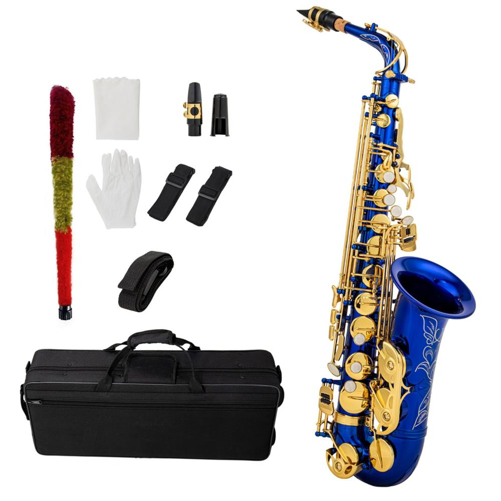 Woodwinds |   High-Quality Brass Eb Alto Saxophone E Flat Sax 802 Key Type Blue Musical Instruments Blue