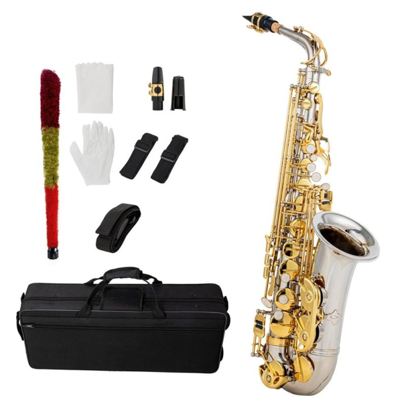 Woodwinds |   High-Quality Brass Eb Alto Saxophone E Flat Sax 802 Key Type Silver Musical Instruments Silver