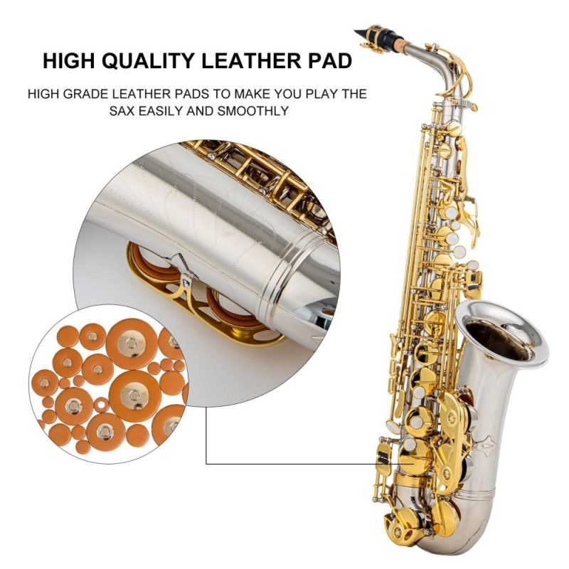 Woodwinds |   High-Quality Brass Eb Alto Saxophone E Flat Sax 802 Key Type Silver Musical Instruments Silver