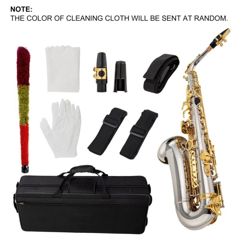 Woodwinds |   High-Quality Brass Eb Alto Saxophone E Flat Sax 802 Key Type Silver Musical Instruments Silver