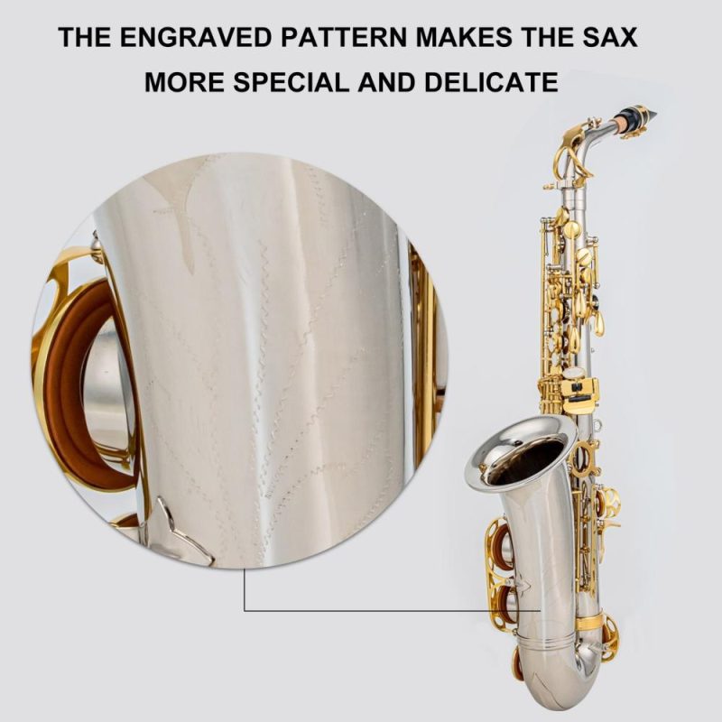 Woodwinds |   High-Quality Brass Eb Alto Saxophone E Flat Sax 802 Key Type Silver Musical Instruments Silver