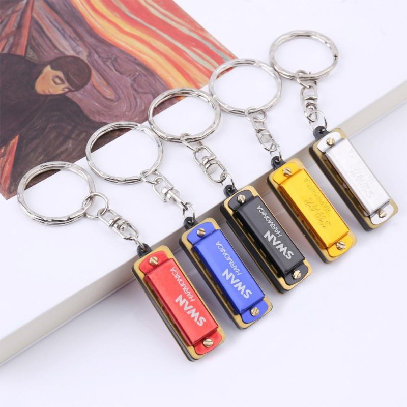 Woodwinds |   Keychain Harmonica 4 Holes 8 Tones Key of C Small Harmonica Hanging Decoration Mini Music Instrument for Beginners Students Gold Musical Instruments Gold