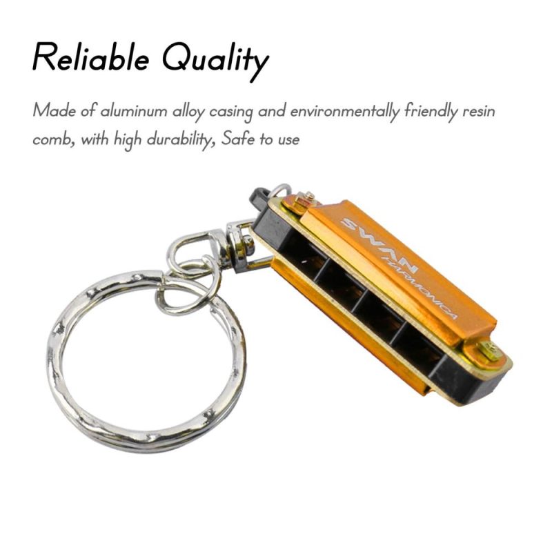 Woodwinds |   Keychain Harmonica 4 Holes 8 Tones Key of C Small Harmonica Hanging Decoration Mini Music Instrument for Beginners Students Gold Musical Instruments Gold