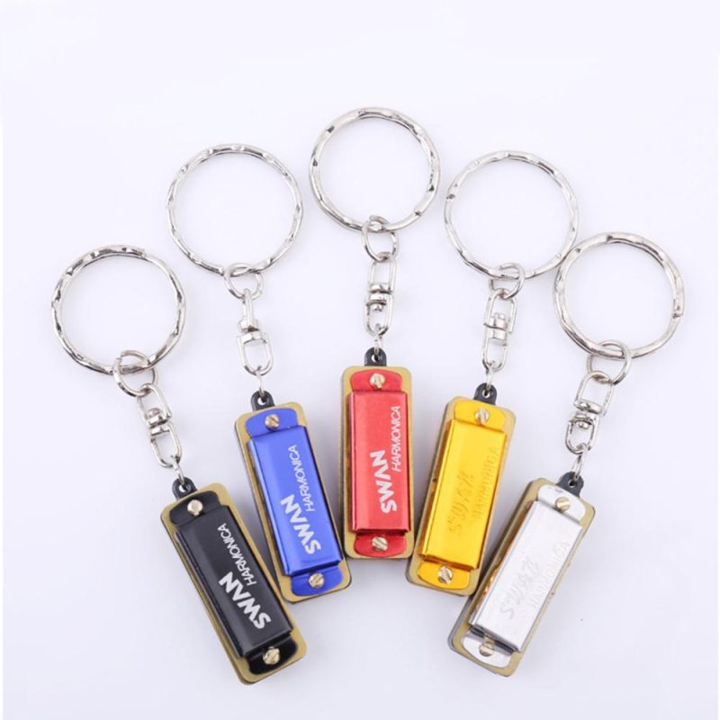 Woodwinds |   Keychain Harmonica 4 Holes 8 Tones Key of C Small Harmonica Hanging Decoration Mini Music Instrument for Beginners Students Gold Musical Instruments Gold