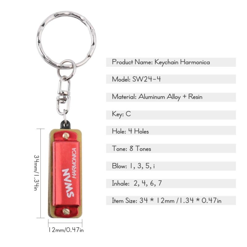 Woodwinds |   Keychain Harmonica 4 Holes 8 Tones Key of C Small Harmonica Hanging Decoration Mini Music Instrument for Beginners Students Red Musical Instruments Red