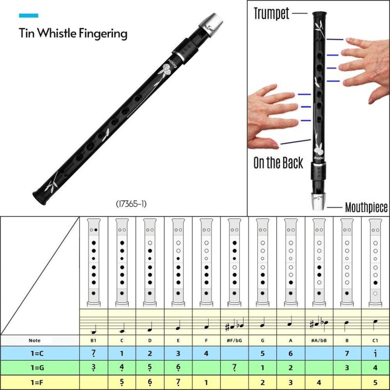 Woodwinds |   Lightweight Irish Whistle Tin Whistle Flute Recorder Instrument C key Black Musical Instruments Black