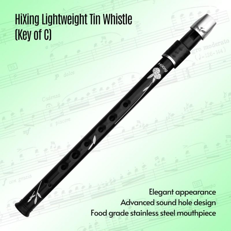 Woodwinds |   Lightweight Irish Whistle Tin Whistle Flute Recorder Instrument C key Black Musical Instruments Black