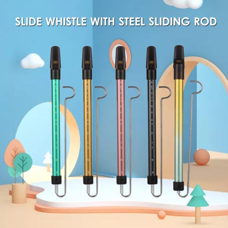 Woodwinds |   Metal Slide Whistle Scale Sliding Flute with Steel Sliding Rod Musical Instrument Toy for Children Kazoo Flute for Parent-Child Games Boys and Girls Party Favors School Prizes Gold Musical Instruments Gold