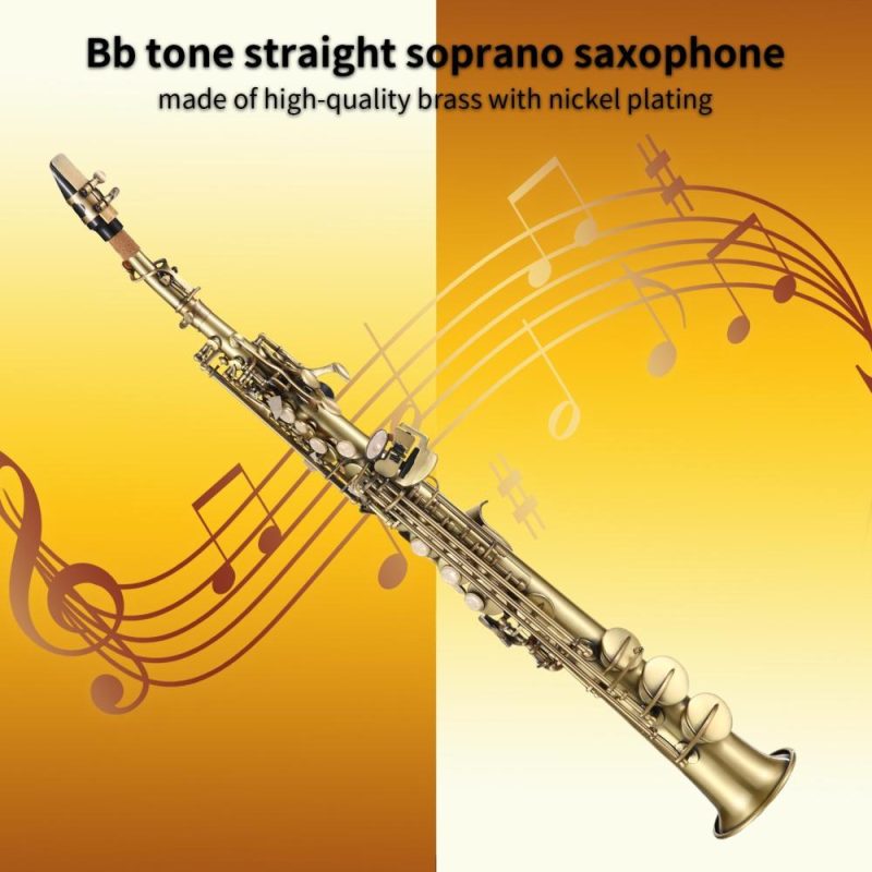 Woodwinds |   Professional Brass Straight Bb Soprano Saxophone Nickel Plated Sax Gold Musical Instruments Gold