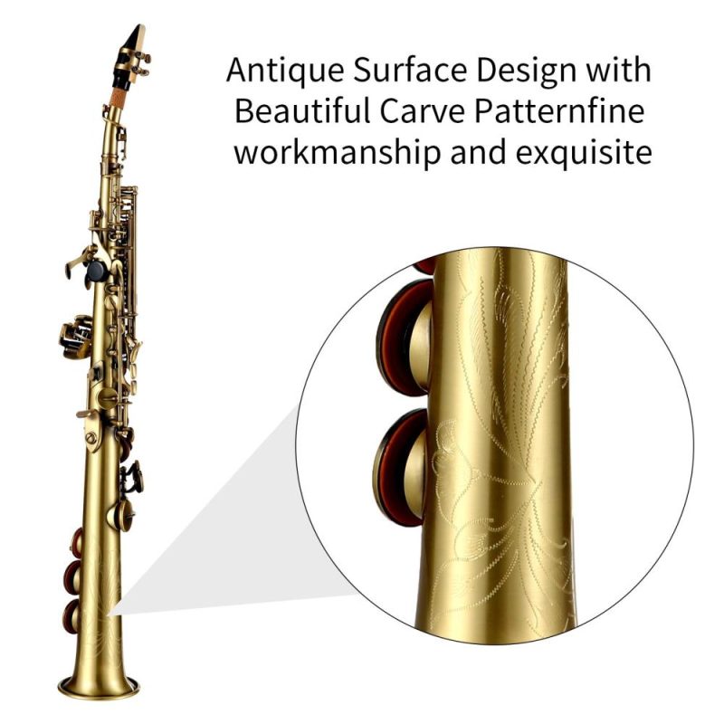 Woodwinds |   Professional Brass Straight Bb Soprano Saxophone Nickel Plated Sax Gold Musical Instruments Gold