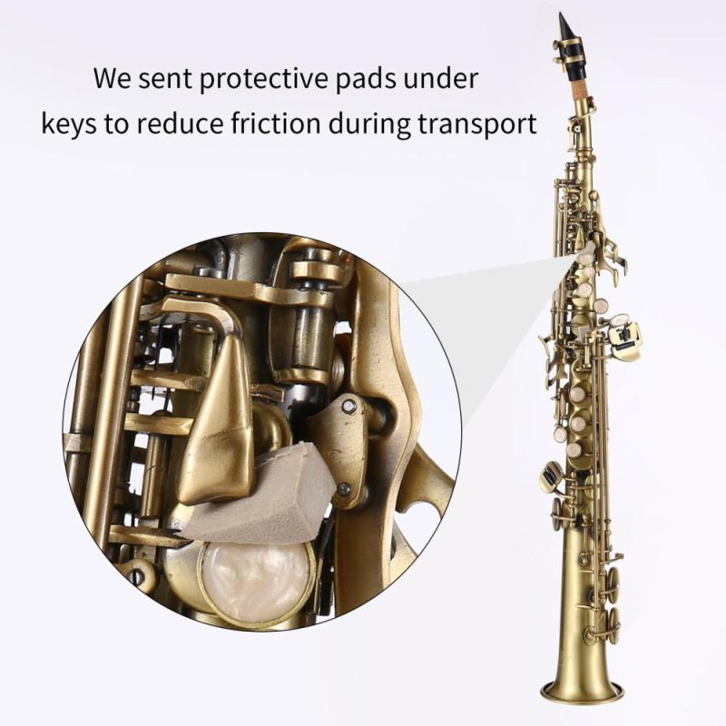 Woodwinds |   Professional Brass Straight Bb Soprano Saxophone Nickel Plated Sax Gold Musical Instruments Gold