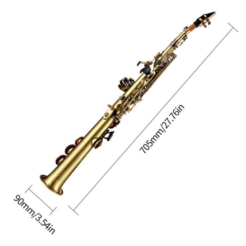 Woodwinds |   Professional Brass Straight Bb Soprano Saxophone Nickel Plated Sax Gold Musical Instruments Gold