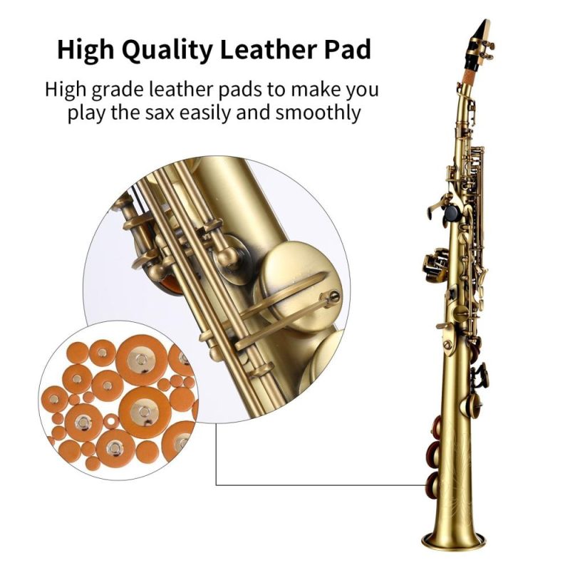 Woodwinds |   Professional Brass Straight Bb Soprano Saxophone Nickel Plated Sax Gold Musical Instruments Gold