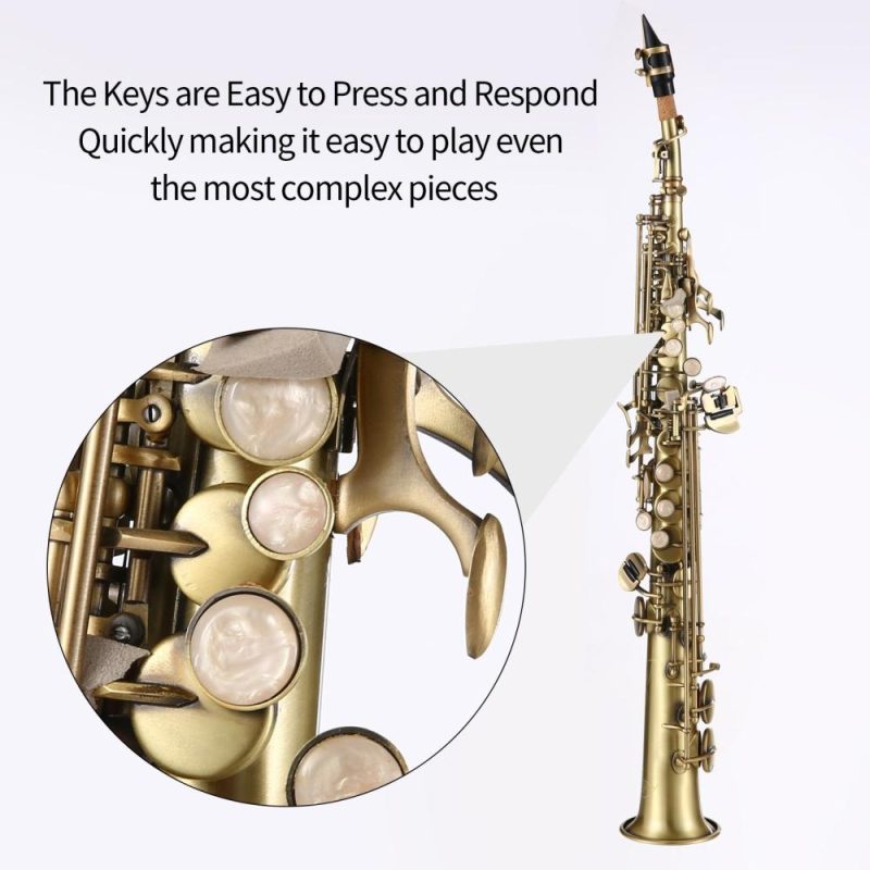 Woodwinds |   Professional Brass Straight Bb Soprano Saxophone Nickel Plated Sax Gold Musical Instruments Gold