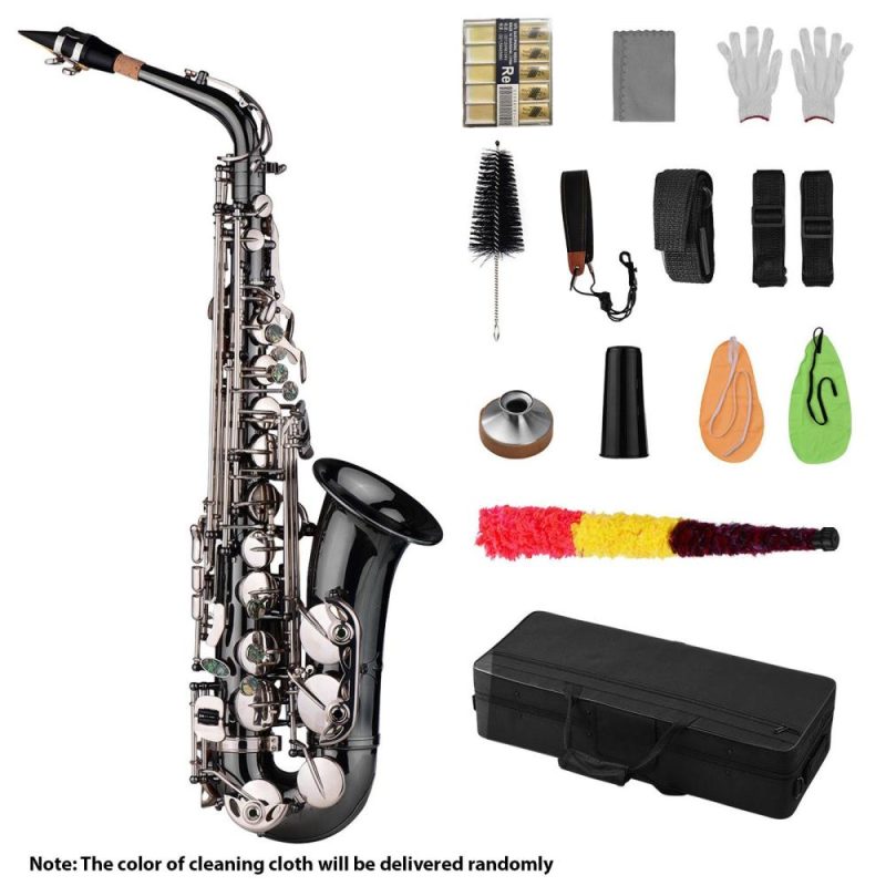 Woodwinds |   Professional Eb Alto Saxophone: High-Quality Brass, Black Nickel Plating, Abalone Shell Keys Grey Musical Instruments Grey