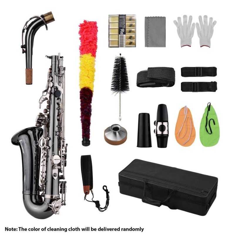 Woodwinds |   Professional Eb Alto Saxophone: High-Quality Brass, Black Nickel Plating, Abalone Shell Keys Grey Musical Instruments Grey